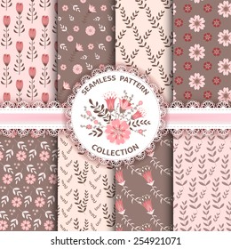 Collection floral seamless pattern. Vector illustration.
