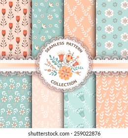 Collection floral seamless patterns. Vector illustration.