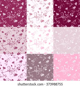 Collection floral seamless patterns. Vector.