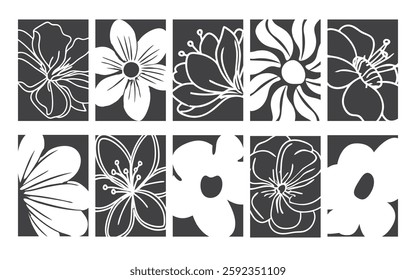 Collection of Floral silhouette Assets, set of flower vector art