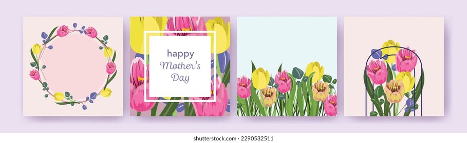 Collection of floral templates with tulips for Mother's Day.