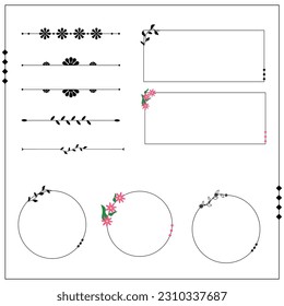 collection of floral text separator divider and circle border
