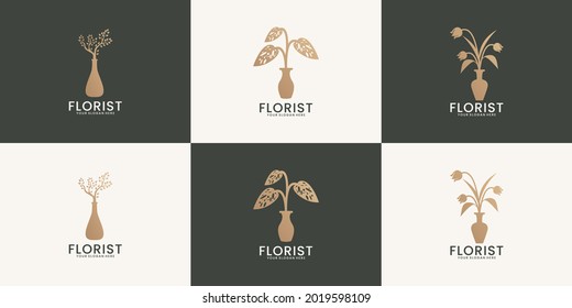 a collection of floral vase ornamental plant logo inspirations