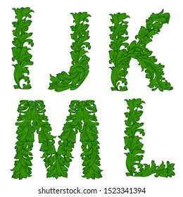 collection floral vintage font. set of letters I, L, K, M, J for your design