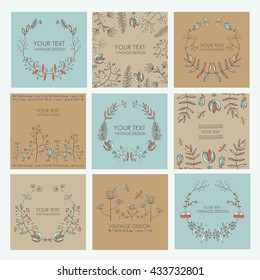 Collection of  floral wreath and floral backgrounds. hand drawn 