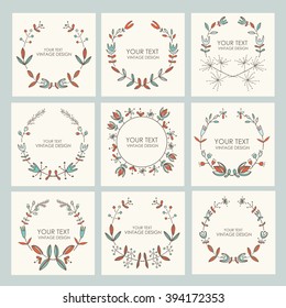 Collection of floral wreath, hand drawn.