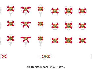 Collection of the Florida flag in different shapes and with three different effects. Vector flag set.