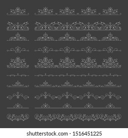 Collection of flourish dividers and borders for wedding and menu design. Vector isolated illustration.