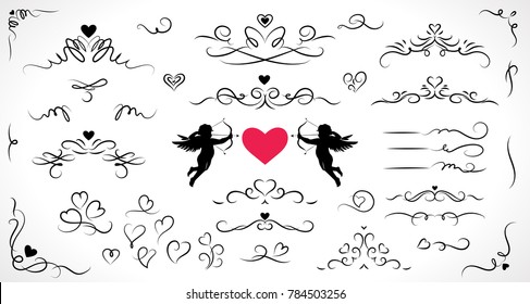 Collection of flourish elements for wedding and Valentine's day decorations. 
 