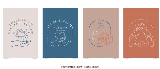 Colección de fondo floral con mano, flor, rosa,forma.Ilustración vectorial editable para sitio web, invitación, postal y pegatina