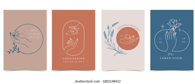 Collection of flower background set with hand, flower, rose,shape.Editable vector illustration for website, invitation,postcard and sticker