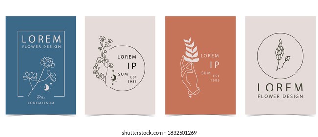 Collection of flower background set with hand, flower, lavender,shape.Editable vector illustration for website, invitation,postcard and sticker