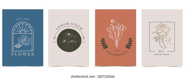 Collection of flower background set with rose,tulip,sunflower.Editable vector illustration for invitation,postcard and poster