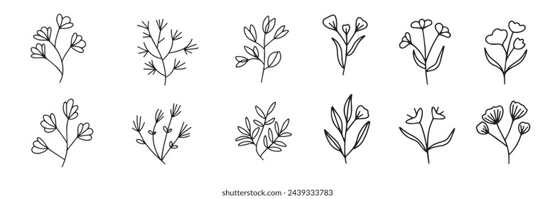 Collection of flower in doodle style. Hand drawn vector art.