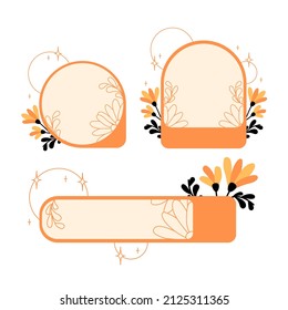 a collection of flower frames to seek attention. vector flat illustration, promotion, frame, sticker, label, tag