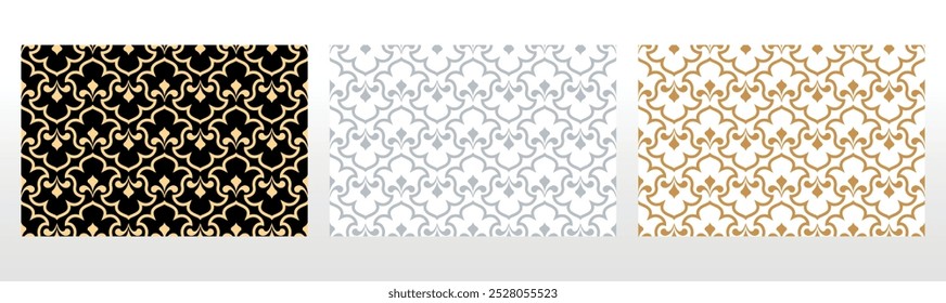 Collection of flower geometric patterns. Seamless vector backgrounds. Colored ornaments. Ornament for fabric, wallpaper, packaging. Decorative prints