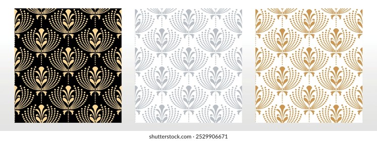 Collection of flower geometric patterns. Seamless vector backgrounds. Colored ornaments. Ornament for fabric, wallpaper, packaging. Decorative prints