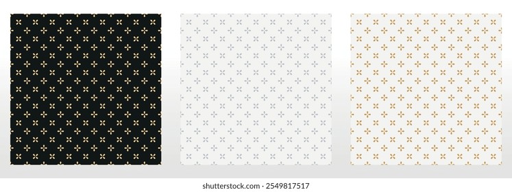 Colección de patrones geométricos de flores. Fondos de Vector sin fisuras. Adornos de colores. Adorno para tela, Fondo de pantalla, embalaje. Estampados decorativos