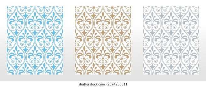 Collection of flower geometric patterns. Seamless vector backgrounds. Colored ornaments. Ornament for fabric, wallpaper, packaging. Decorative prints
