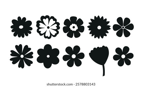 Collection of flower icon, Vector 
botany  flowers, Black and white illustration, silhouetted style design. Perfect for branding, this illustration.