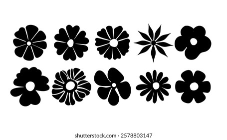 Collection of flower icon, Vector 
botany  flowers, Black and white illustration, silhouetted style design. Perfect for branding, this illustration.