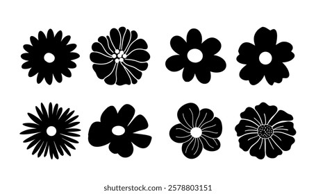 Collection of flower icon, Vector 
botany  flowers, Black and white illustration, silhouetted style design. Perfect for branding, this illustration.