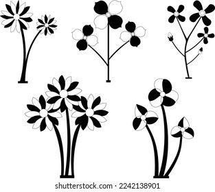 Sammlung von BlBlumen und Blättern einzelne Vektorgrafik Silhouetten
