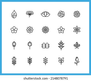 Collection of Flower linear icons. Set of Rose and calla symbols drawn with thin contour lines. floral icon Vector illustration.