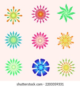 Collection of flower petal botany icon element art graphic design decoration abstract background backdrop pattern vector illustration