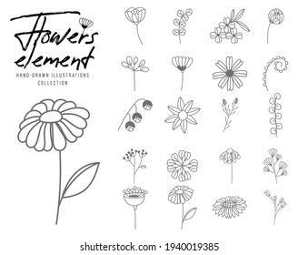 collection flower pot element lineart illustration, plant, floral, doodle, hand drawn.