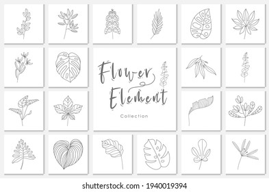 collection flower pot element lineart illustration, plant, floral, doodle, hand drawn.