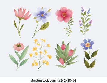 collection of flowers Beautiful Watercolor set of Design Ornaments