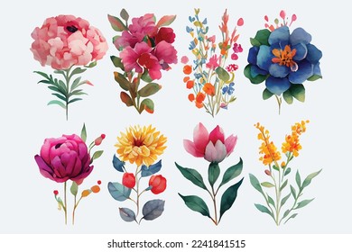 collection of flowers Beautiful Watercolor set of Design Ornaments