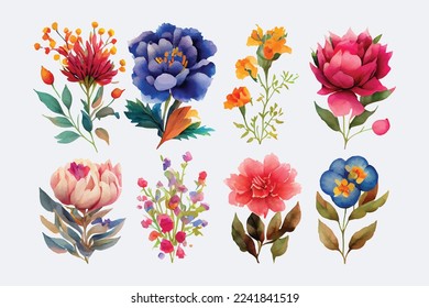 collection of flowers Beautiful Watercolor set of Design Ornaments