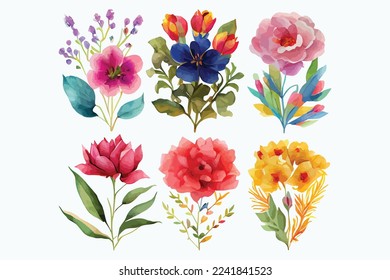 collection of flowers Beautiful Watercolor set of Design Ornaments
