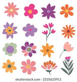 Sammlung von Blumen, Bunte Wildblumen Hintergrund. Stil für Stoff, Druck, Banner, Tapeten, Plakate, Websites, Online-Shopping.Vektorgrafik botanisches Design und kreative Idee,eps 10.
