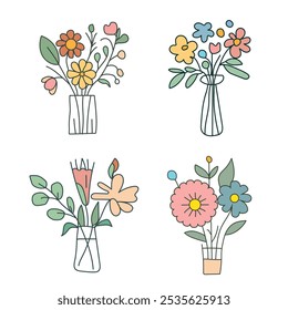 Collection of flowers, Colorful wildflowers background. style for  fabric, print,banners, wallpaper, posters, websites, online shopping.Vector illustration botanical design and creative idea,eps 10.
