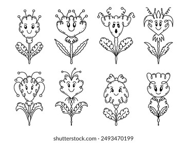 Collection of flowers in doodle style.