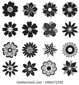 A collection of flowers graphical in black and white
