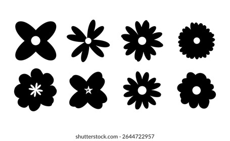  Collection Of Flowers Icon, Black and white floral silhouette collection of various flowers for design and decoration elements.