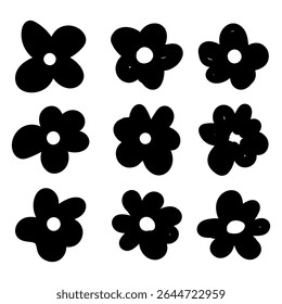  Collection Of Flowers Icon, Black and white floral silhouette collection of various flowers for design and decoration elements.