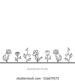 Collection of flowers isolated on white background, painted doodles, vector