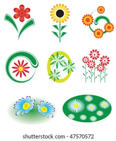 The collection of flowers and leaves to the design. Vector illustration