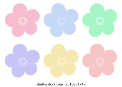 Coleção de flores. Inflorescências multicoloridas de uma planta com flor. Cabeça de flor. Abertas pétalas arredondadas. Flor aberta. Ilustração do vetor de cores. Fundo branco isolado. Estilo de desenho animado. 