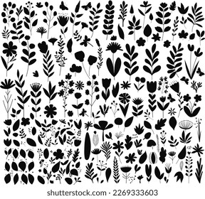 collection, flowers, plant, flowers silhouette on white background isolated vector