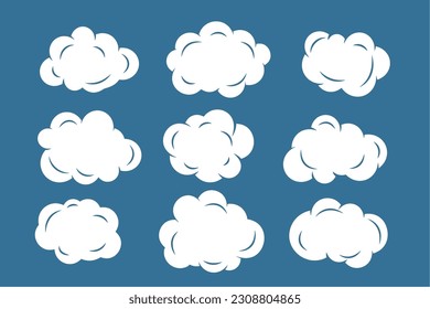collection of fluffy clouds icons for cloudy season vector