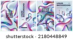 Collection fluid holographic background with 3d liquid splash rainbow gasoline spill bubble, iridescent gradient colorful amorphous shapes, trendy vector illustration