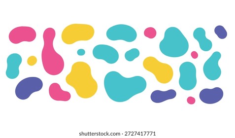Una colección de Formas orgánicas irregulares y fluidas en una variedad de colores brillantes y saturados, que incluyen rosa, amarillo, verde azulado y púrpura.