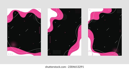 Collection fluid liquid poster and geometric background of dynamic shapes. Wallpaper gradient with liquid shape. Illustration colorful template banner with soft curve and wave.