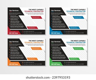 la colección de diseño de plantillas de volante con titular es el contratista técnico más capaz. espacio de foto y texto. Banner publicitario con diseño horizontal. cuatro colores seleccionados 